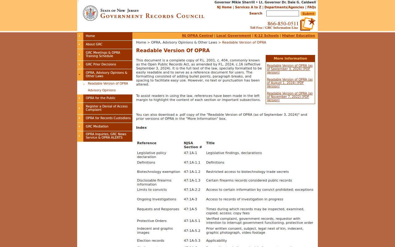 Linden residents directory New Jersey OPRA law reference