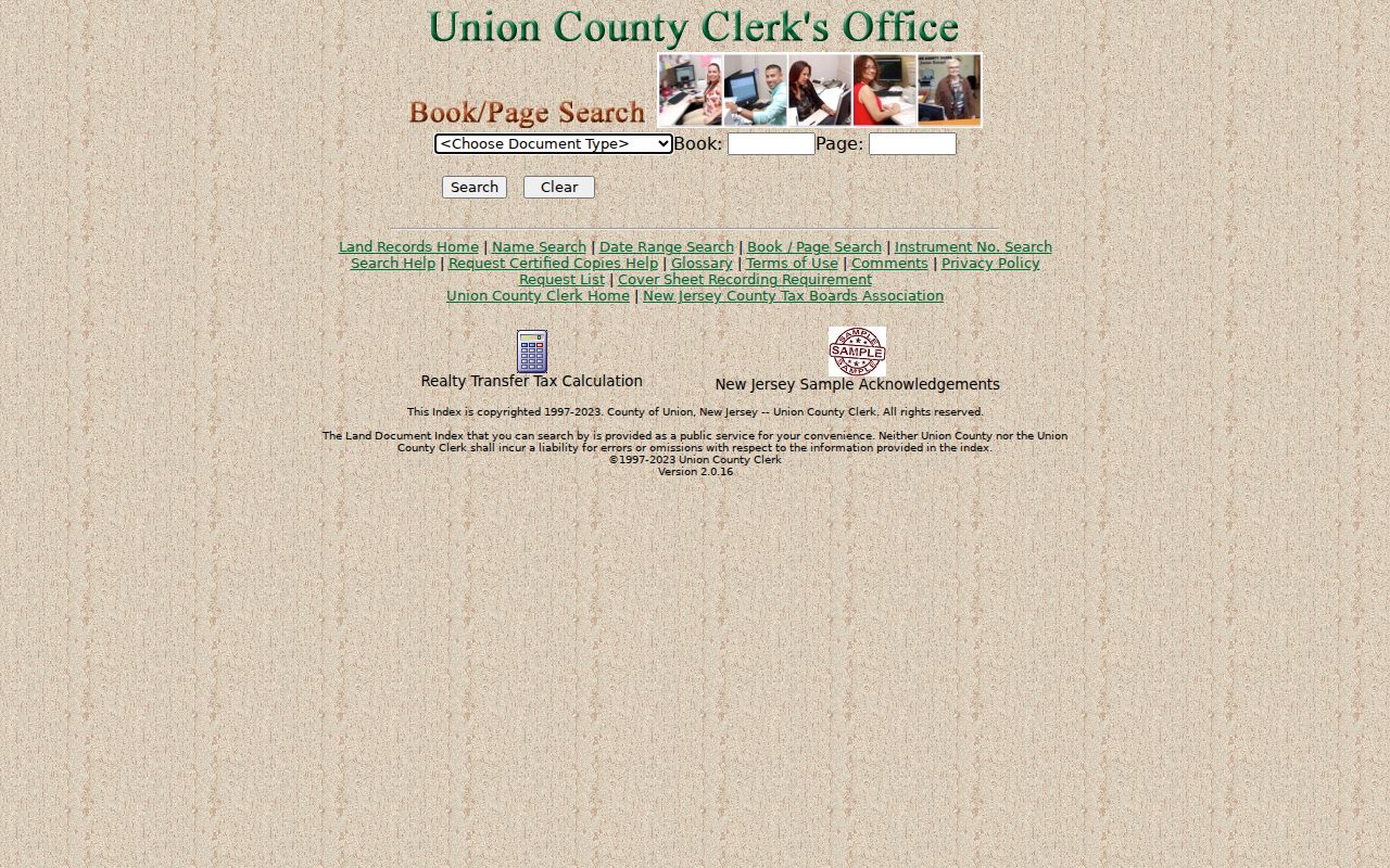 Linden previous residents deed search using the Union County book and page index