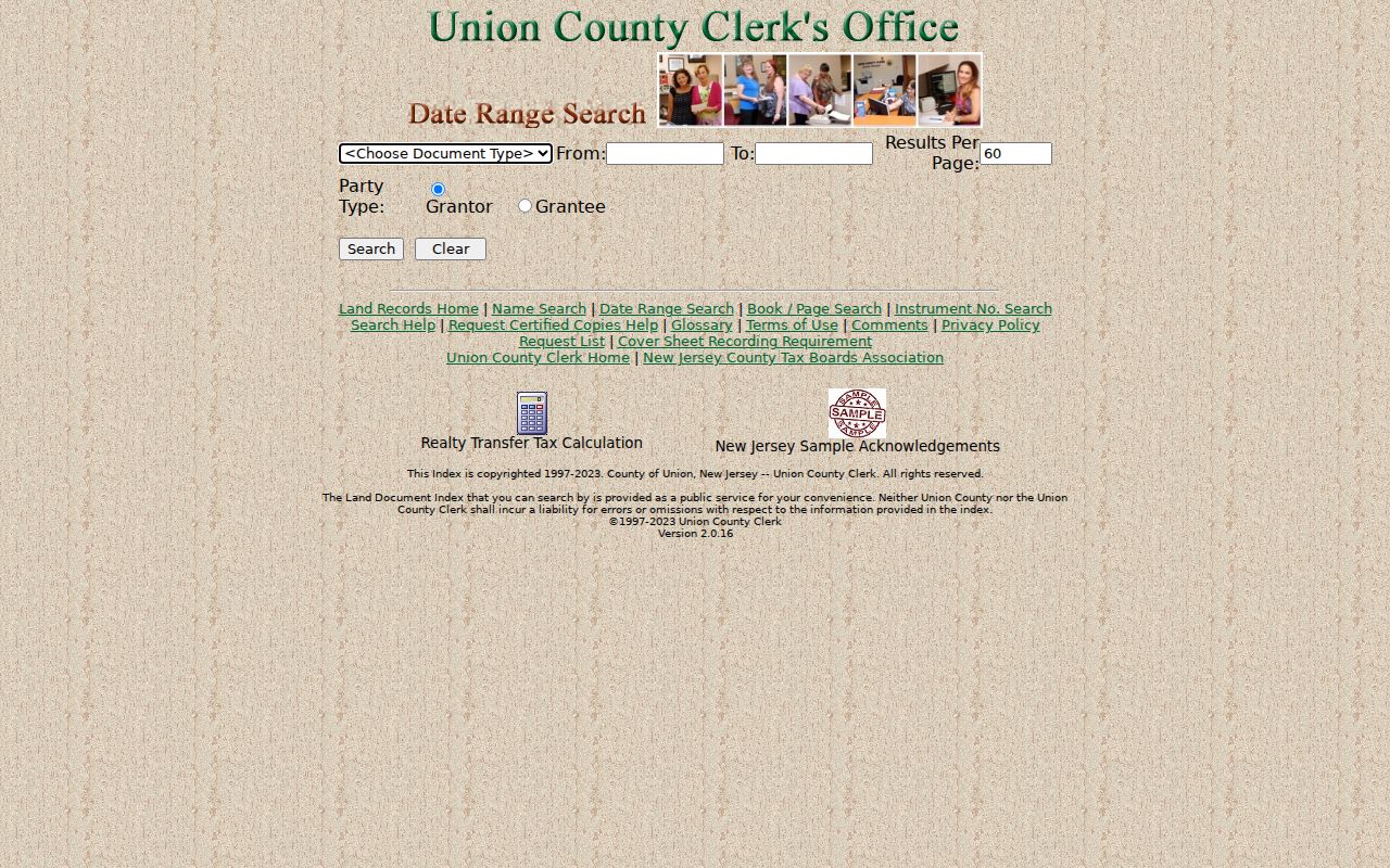 Linden street directory Union County deed date search form