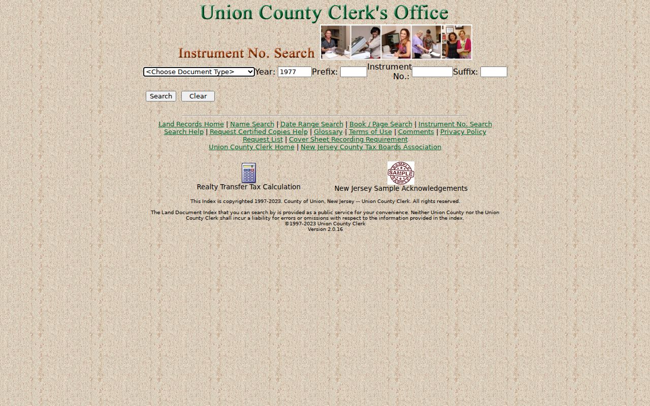 Linden street directory Union County instrument search controls